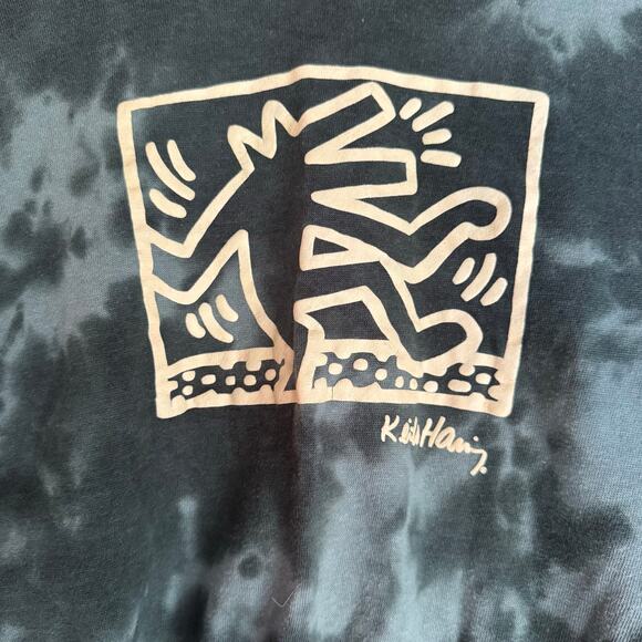 Keith Haring Green Tie Dye Cropped Sweatshirt Small Graphic Streetwear Casual - Picture 9 of 9